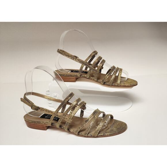 Stuart Weitzman Women's Metallic Gold Leather Flat Sandals Size 8.5N - Picture 1 of 10